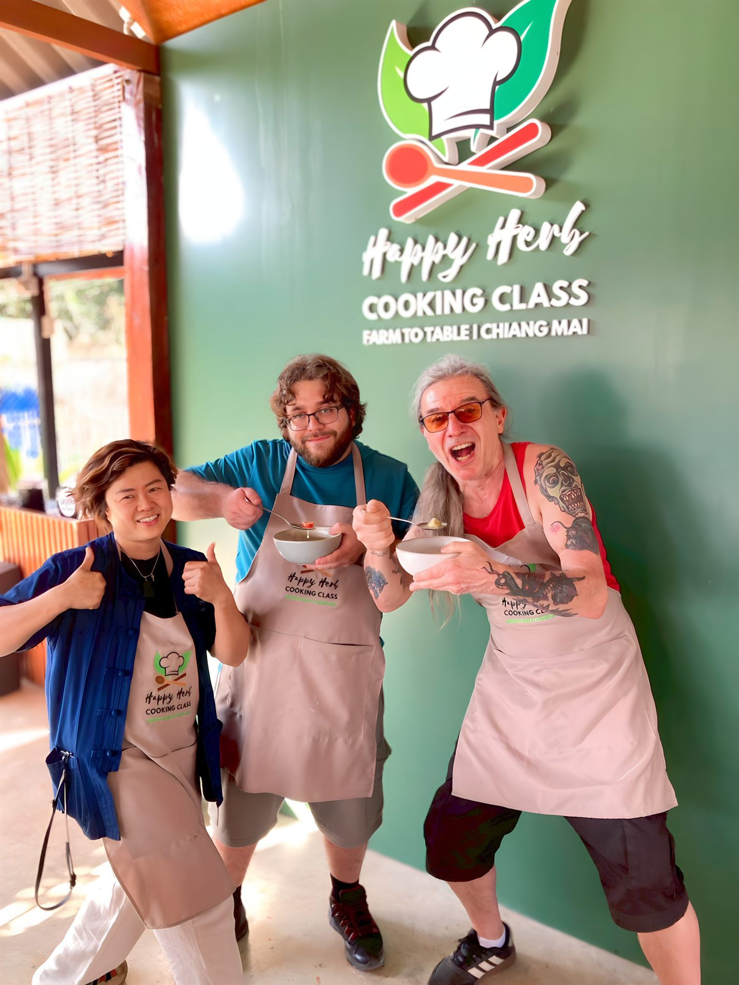 Happy Herb Thai cooking class group photo in Chiang Mai